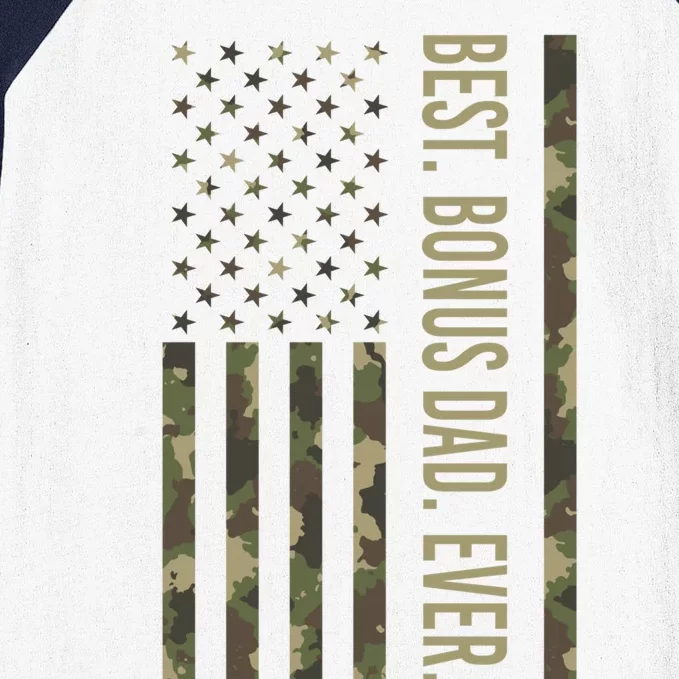 Best Bonus Dad Ever With Us American Flag Camo Fathers Day Funny Gift Baseball Sleeve Shirt