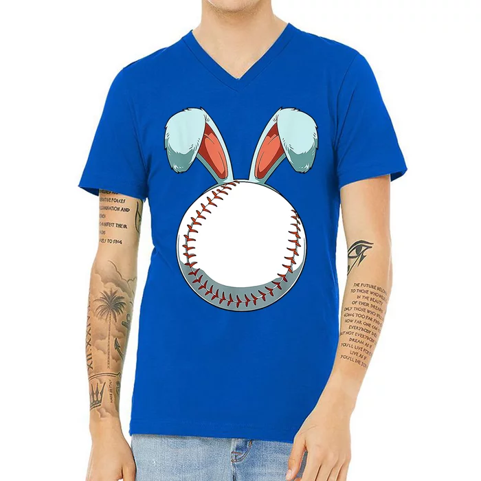 Baseball Bunny Easter Holiday Sport Lover V-Neck T-Shirt