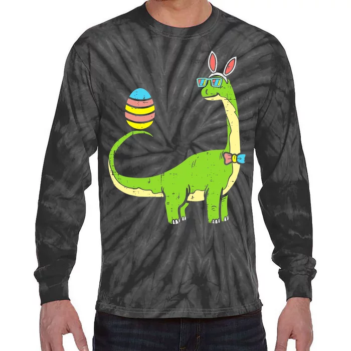 Brontosaurus Bunny Egg Easter Day Dinosaur Dino Boy Tie-Dye Long Sleeve Shirt