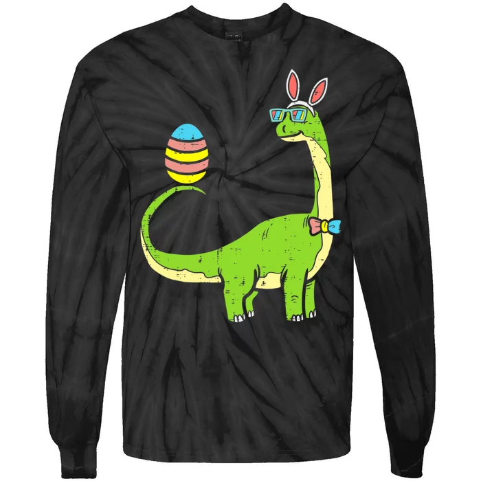 Brontosaurus Bunny Egg Easter Day Dinosaur Dino Boy Tie-Dye Long Sleeve Shirt