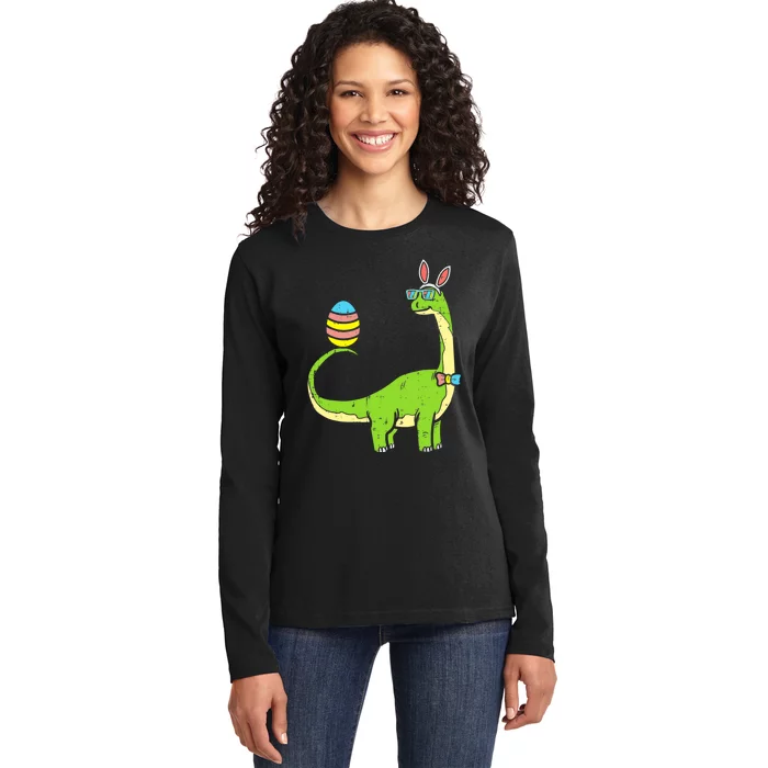 Brontosaurus Bunny Egg Easter Day Dinosaur Dino Boy Ladies Long Sleeve Shirt