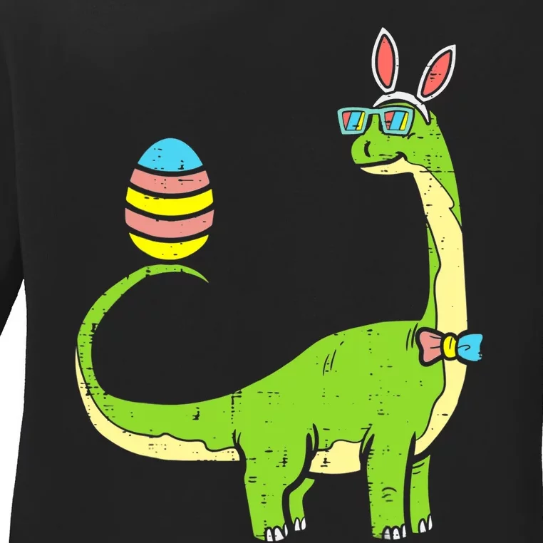 Brontosaurus Bunny Egg Easter Day Dinosaur Dino Boy Ladies Long Sleeve Shirt