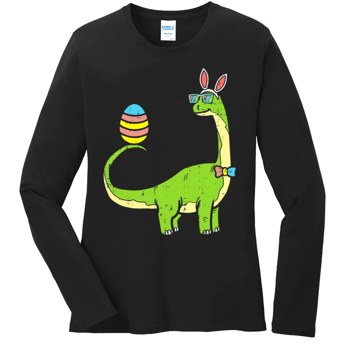 Brontosaurus Bunny Egg Easter Day Dinosaur Dino Boy Ladies Long Sleeve Shirt