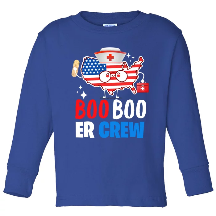 Boo Boo Er Crew American Flag Funny 4th Of July Usa Nurse Great Gift Toddler Long Sleeve Shirt