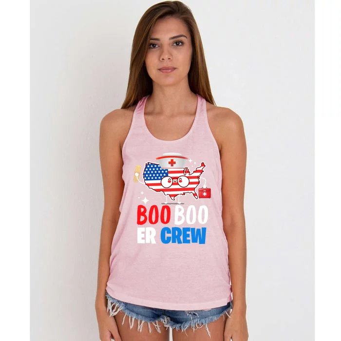 Boo Boo Er Crew American Flag Funny 4th Of July Usa Nurse Great Gift Women's Knotted Racerback Tank