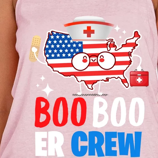 Boo Boo Er Crew American Flag Funny 4th Of July Usa Nurse Great Gift Women's Knotted Racerback Tank