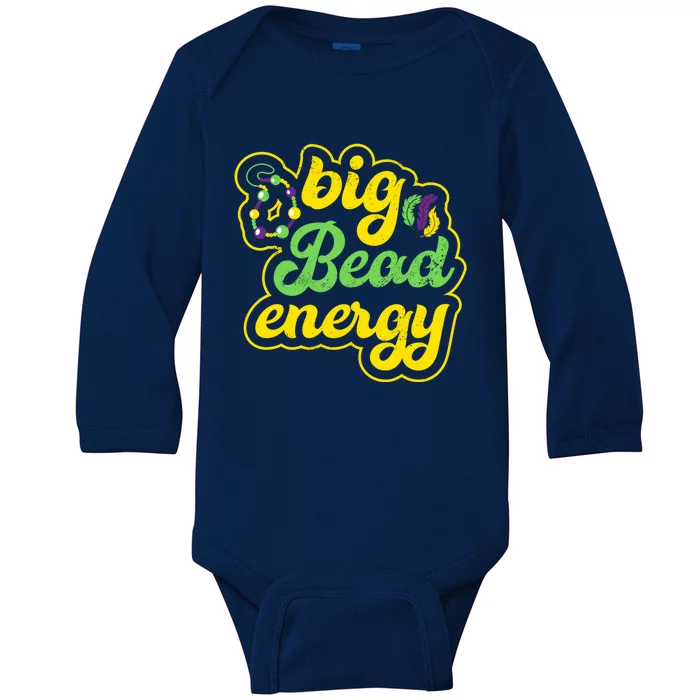 Big Bead Energy Carnival Funny Vintage Mardi Gras Gift Baby Long Sleeve Bodysuit