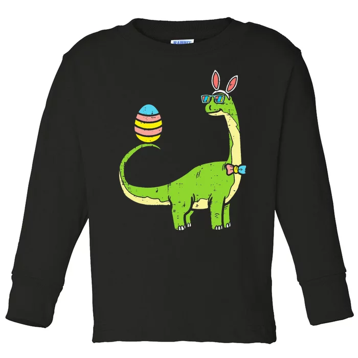 Brontosaurus Bunny Ears Egg Easter Day Dinosaur Toddler Long Sleeve Shirt