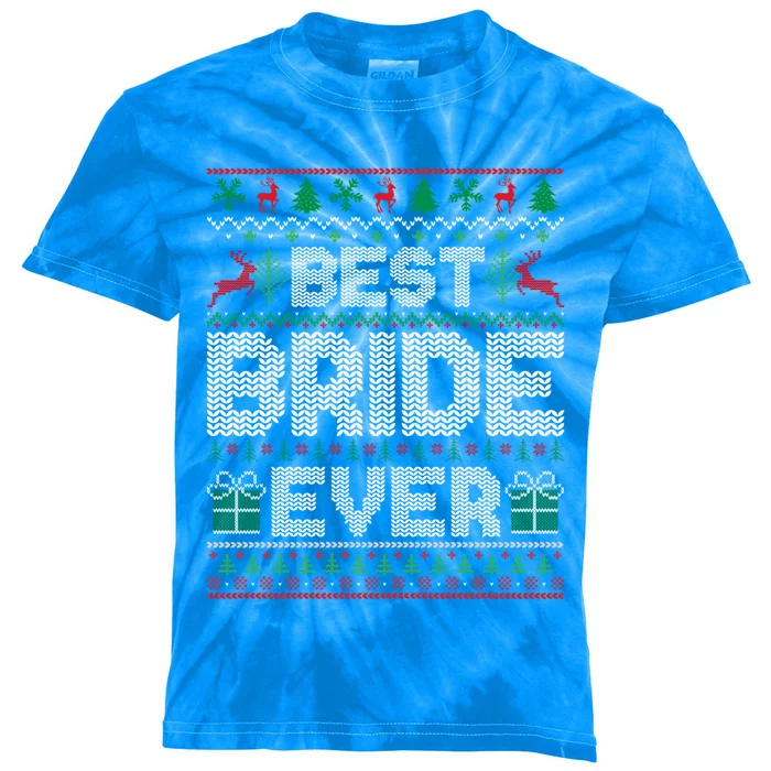 Best Bride Ever Christmas Pajamas Matching Ugly Xmas Holiday Gift Kids Tie-Dye T-Shirt