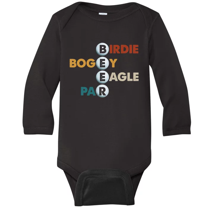 Birdie Bogey Eagle Par Beer Patriotic Golfers Baby Long Sleeve Bodysuit