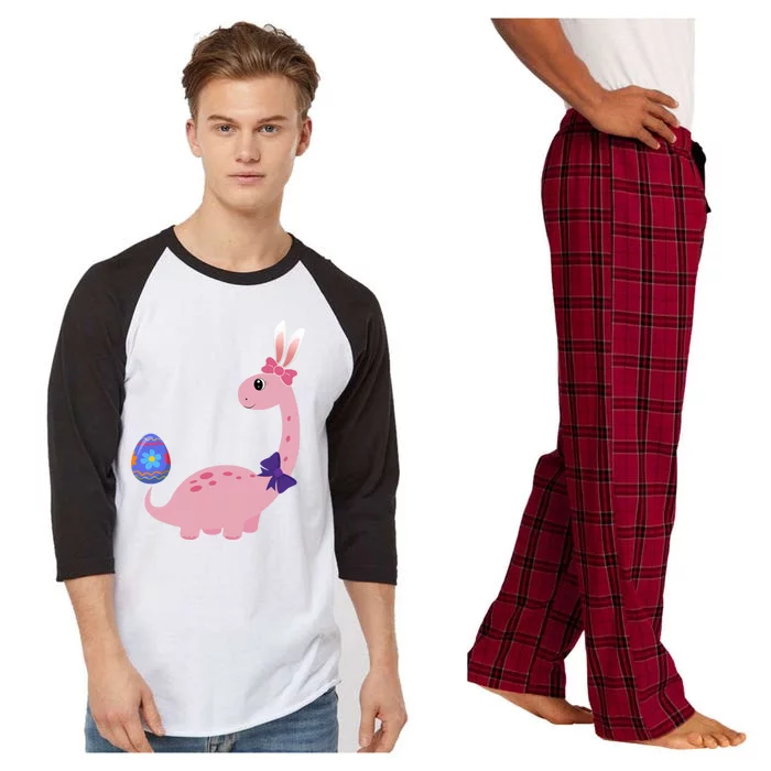 Brontosaurus Bunny Ears Egg Easter Day Dinosaur Dino Funny Gift Raglan Sleeve Pajama Set