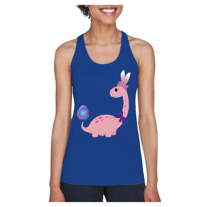 Brontosaurus Bunny Ears Egg Easter Day Dinosaur Dino Funny Gift Women's Racerback Tank