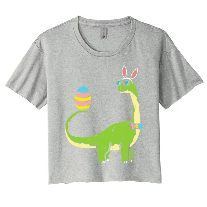 Brontosaurus Bunny Ears Egg Easter Day Dinosaur Dino Gift Women's Crop Top Tee