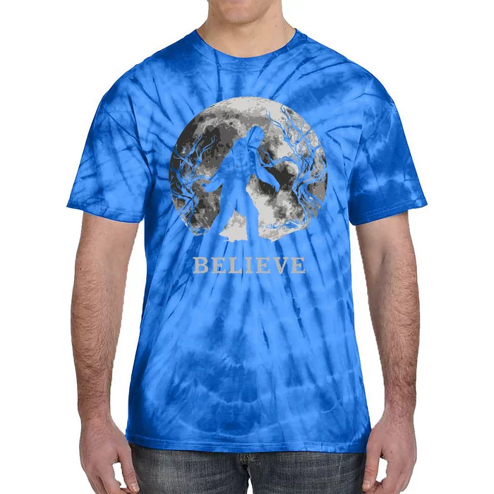 Bigfoot Believe Funny Sasquatch Yeti Full Moon Halloween Tie-Dye T-Shirt