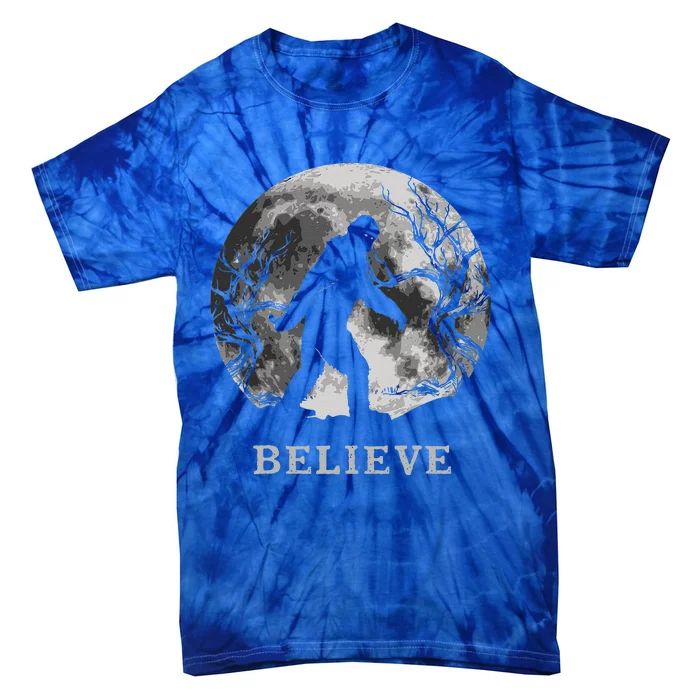 Bigfoot Believe Funny Sasquatch Yeti Full Moon Halloween Tie-Dye T-Shirt