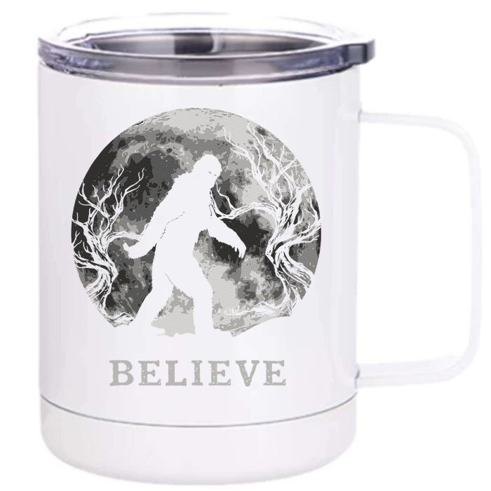 Bigfoot Believe Funny Sasquatch Yeti Full Moon Halloween Front & Back 12oz Stainless Steel Tumbler Cup