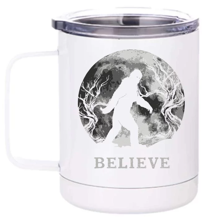 Bigfoot Believe Funny Sasquatch Yeti Full Moon Halloween Front & Back 12oz Stainless Steel Tumbler Cup