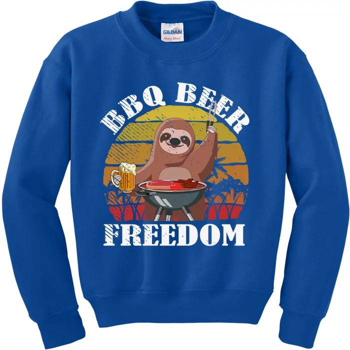 Bbq Beer Freedom Sloth Beer Er Fathers Day Grillers Cute Gift Kids Sweatshirt