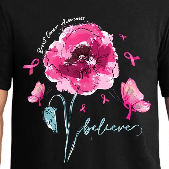 Believe Butterfly Flower Pink Ribbon Breast Cancer Awareness Pajama Set