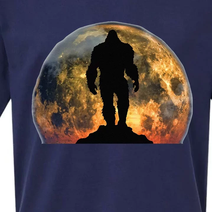 Bigfoot Believer Full Red Moon Night Sasquatch Sueded Cloud Jersey T-Shirt