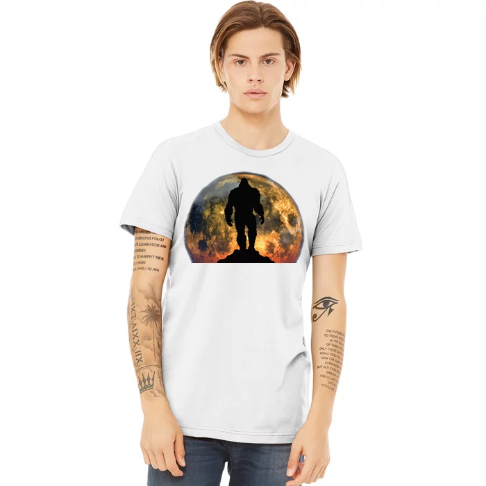 Bigfoot Believer Full Red Moon Night Sasquatch Premium T-Shirt