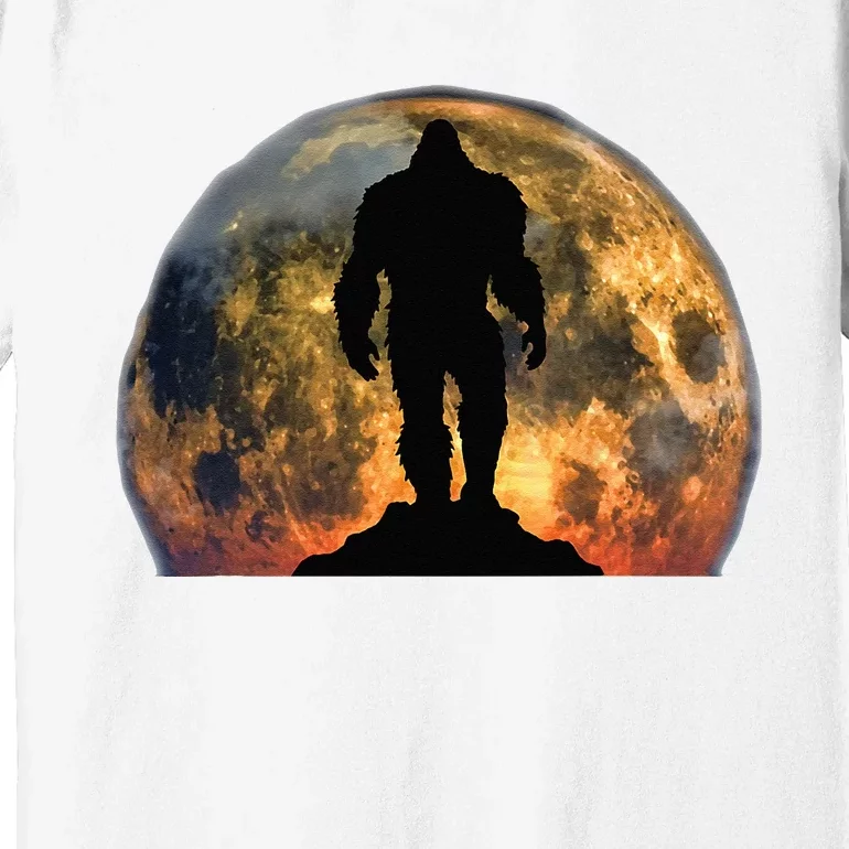 Bigfoot Believer Full Red Moon Night Sasquatch Premium T-Shirt