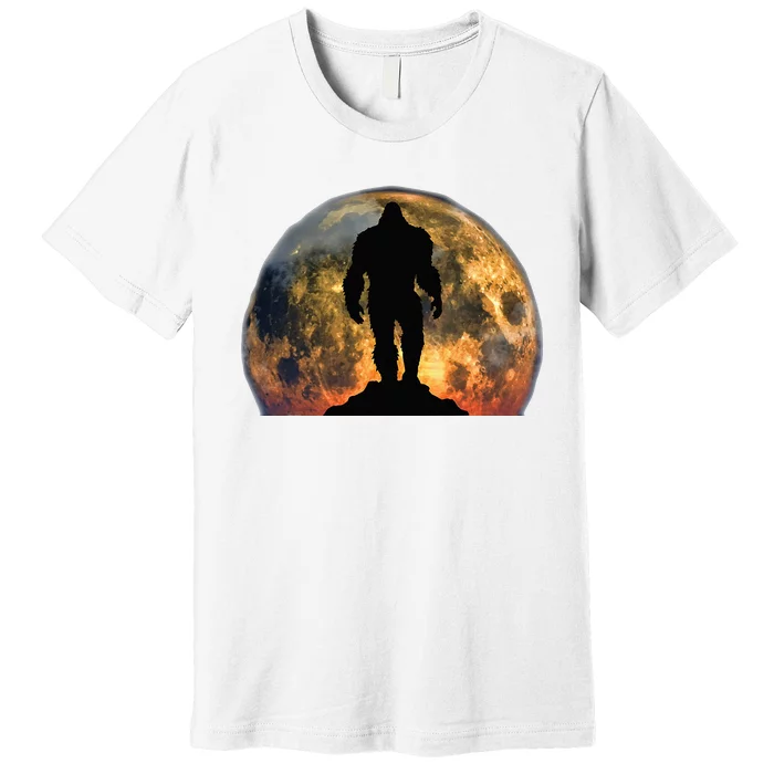 Bigfoot Believer Full Red Moon Night Sasquatch Premium T-Shirt