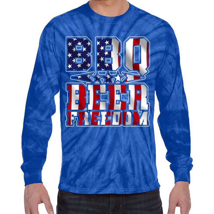 Bbq Beer Freedom Gift Tie-Dye Long Sleeve Shirt