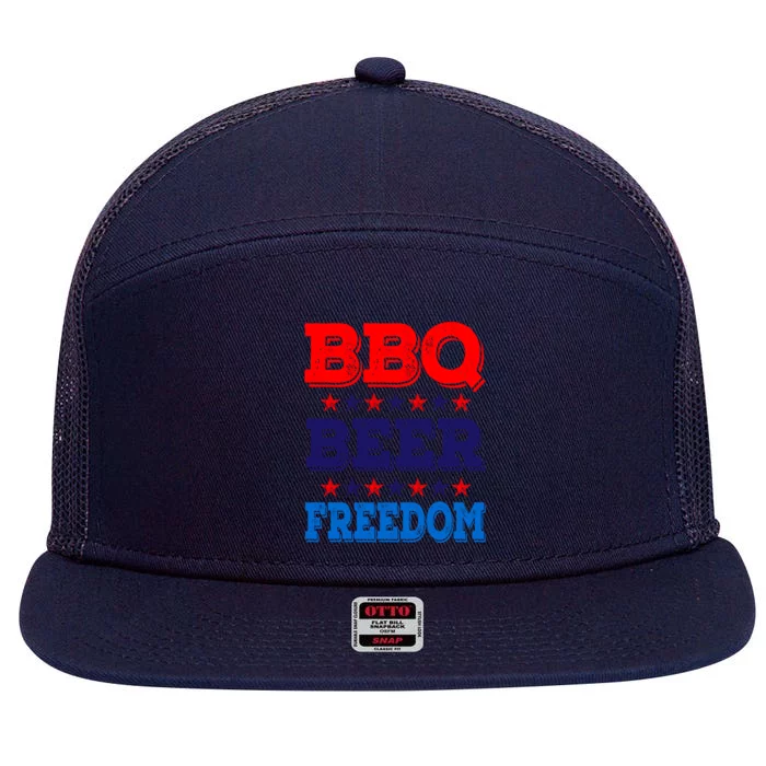 Bbq Beer Freedom America Usa Party 4th Of July Summer Gift 7 Panel Mesh Trucker Snapback Hat