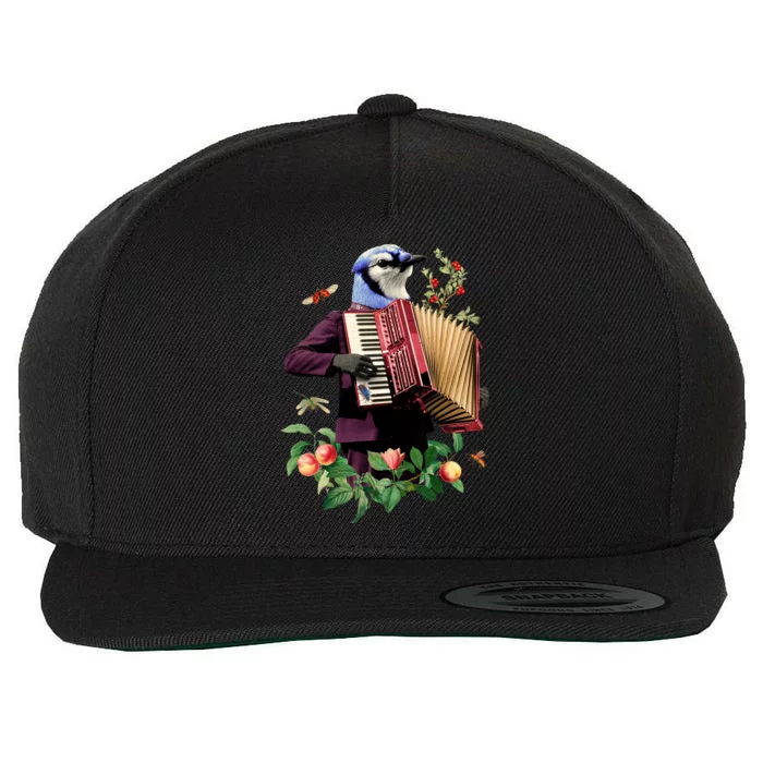 Blue Bird Fancy Animal Musician Wool Snapback Cap