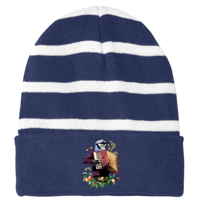 Blue Bird Fancy Animal Musician Striped Beanie with Solid Band