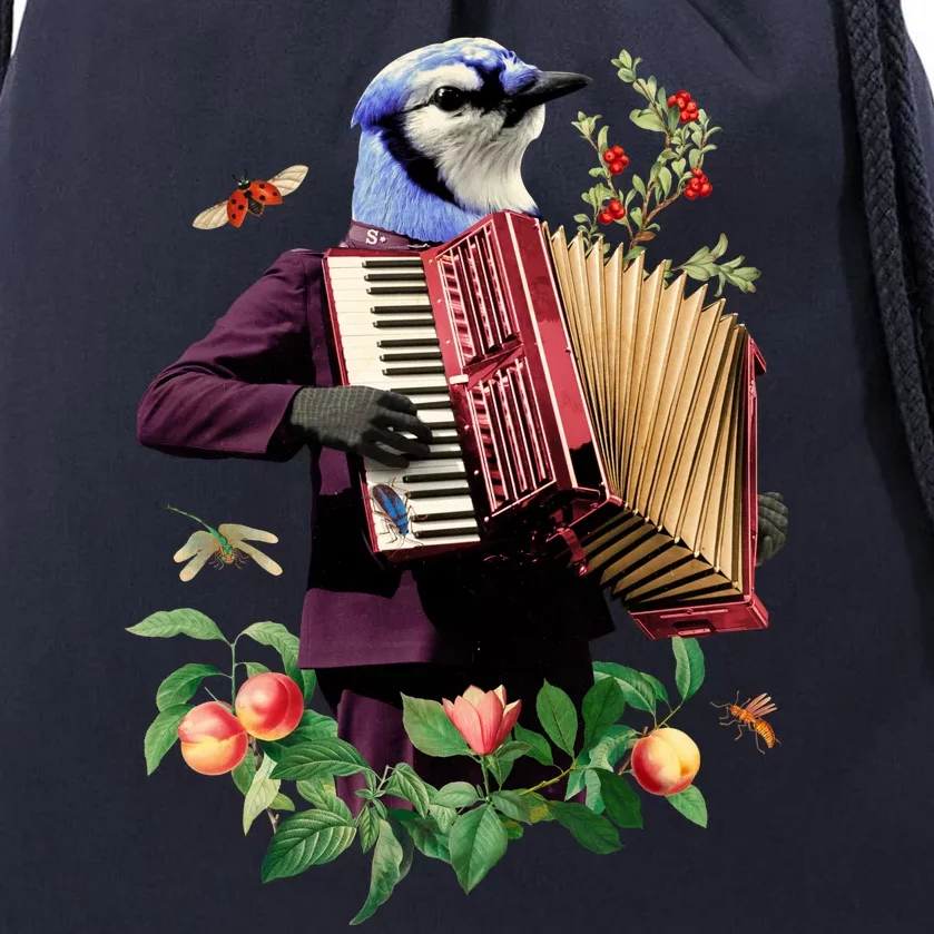 Blue Bird Fancy Animal Musician Drawstring Bag