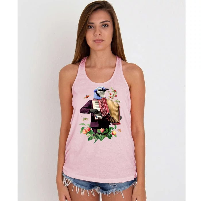 Blue Bird Fancy Animal Musician Women's Knotted Racerback Tank