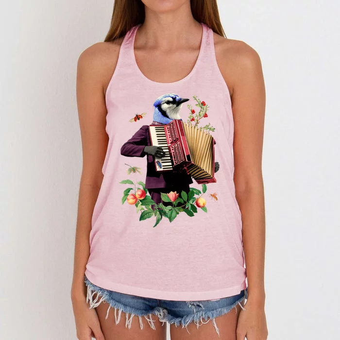 Blue Bird Fancy Animal Musician Women's Knotted Racerback Tank