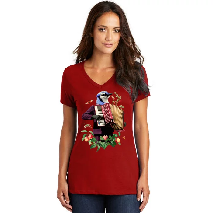 Blue Bird Fancy Animal Musician Women's V-Neck T-Shirt