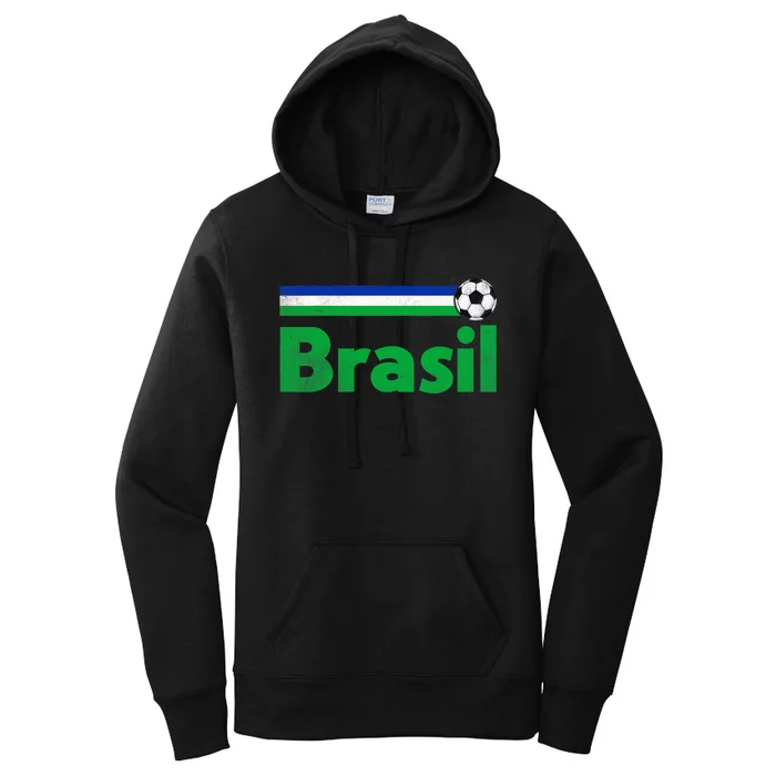 Brasil Brazil Fan Retro Vintage Flag Women's Pullover Hoodie