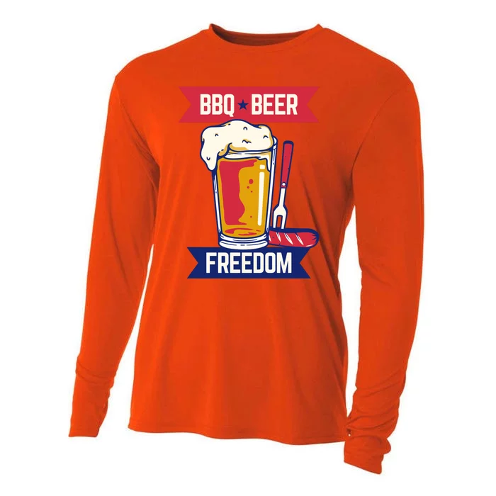 BBQ Beer Freedom America USA Party Summer Cooling Performance Long Sleeve Crew