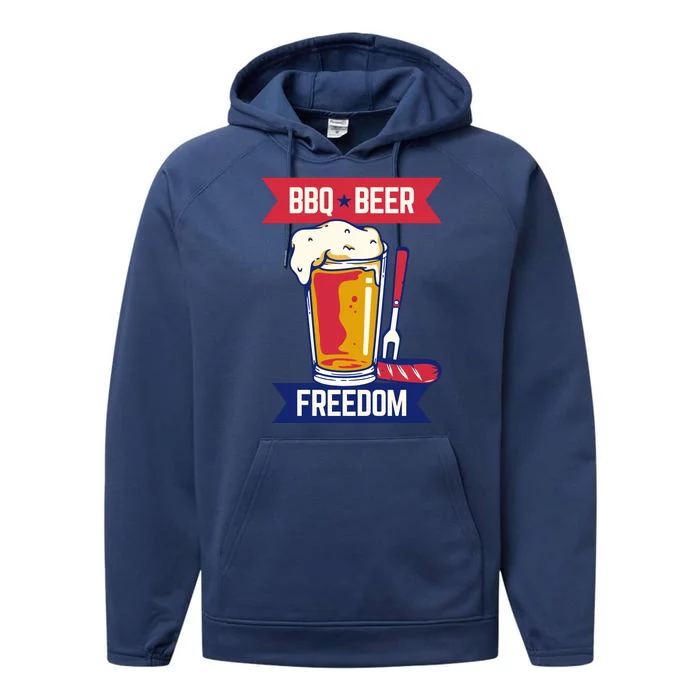 BBQ Beer Freedom America USA Party Summer Performance Fleece Hoodie