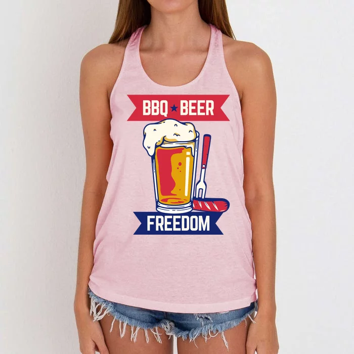 BBQ Beer Freedom America USA Party Summer Women's Knotted Racerback Tank