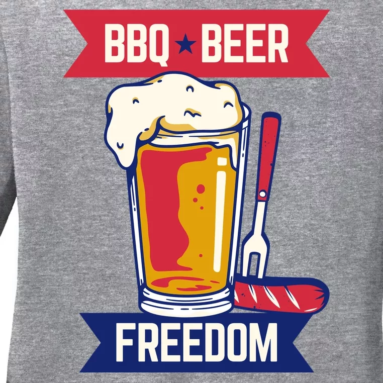 BBQ Beer Freedom America USA Party Summer Ladies Long Sleeve Shirt