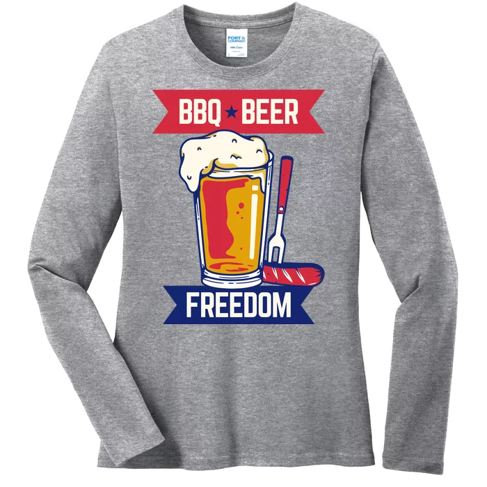 BBQ Beer Freedom America USA Party Summer Ladies Long Sleeve Shirt