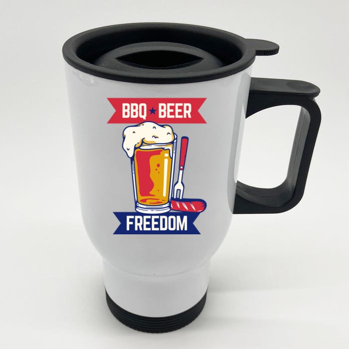 BBQ Beer Freedom America USA Party Summer Front & Back Stainless Steel Travel Mug