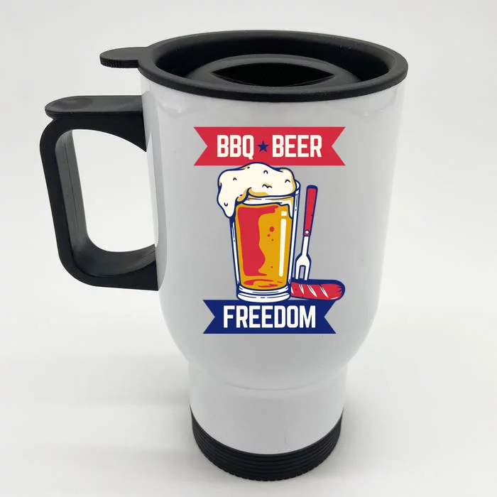 BBQ Beer Freedom America USA Party Summer Front & Back Stainless Steel Travel Mug