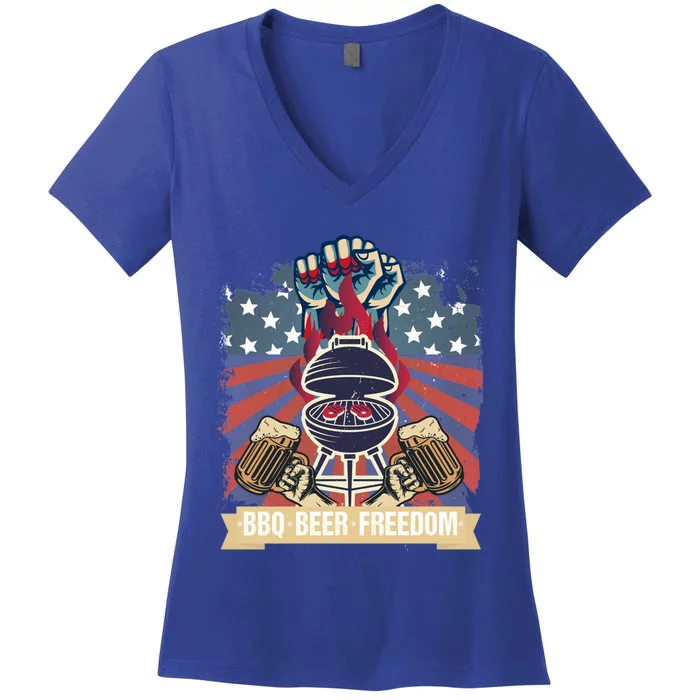 Bbq Beer Freedom Barbecue Lovers Vintage Style Gift Women's V-Neck T-Shirt