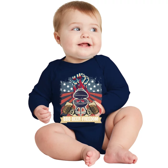 Bbq Beer Freedom Barbecue Lovers Vintage Style Gift Baby Long Sleeve Bodysuit