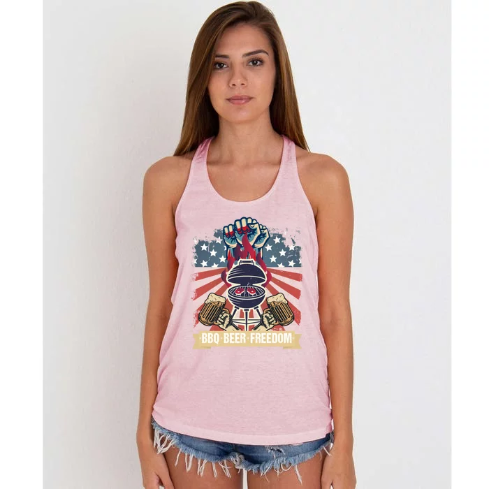 Bbq Beer Freedom Barbecue Lovers Vintage Style Gift Women's Knotted Racerback Tank