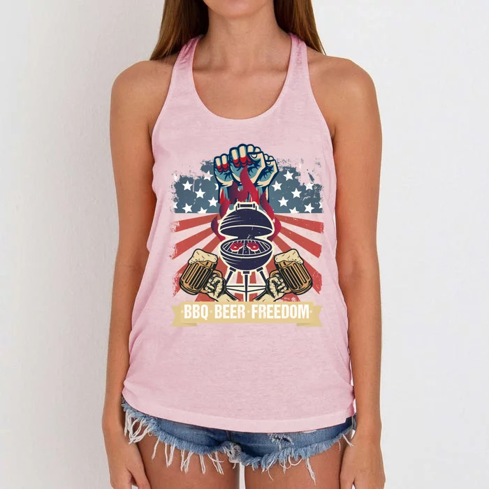 Bbq Beer Freedom Barbecue Lovers Vintage Style Gift Women's Knotted Racerback Tank