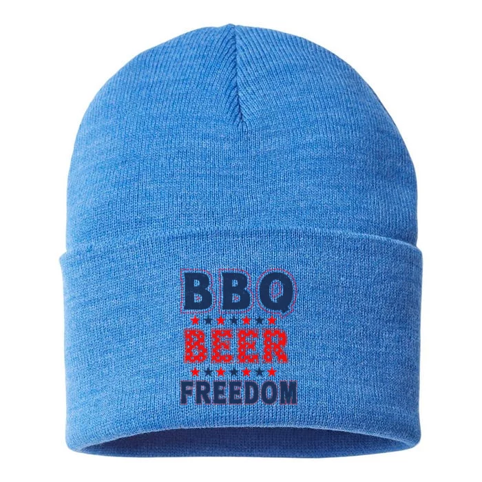 Bbq Beer Freedom America Usa Party 4th Of July Vintage Lover Great Gift Sustainable Knit Beanie