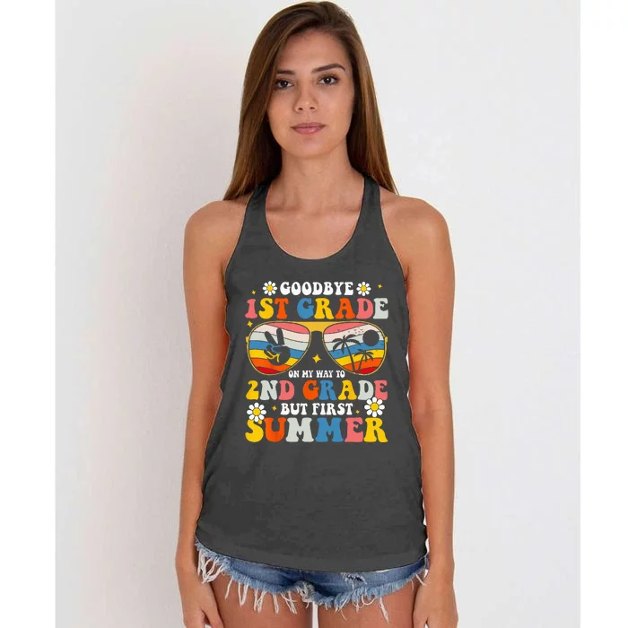 Bye bye first 1st grade hello summer last day of school Women's Knotted Racerback Tank