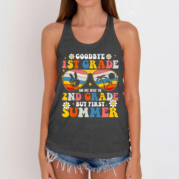 Bye bye first 1st grade hello summer last day of school Women's Knotted Racerback Tank